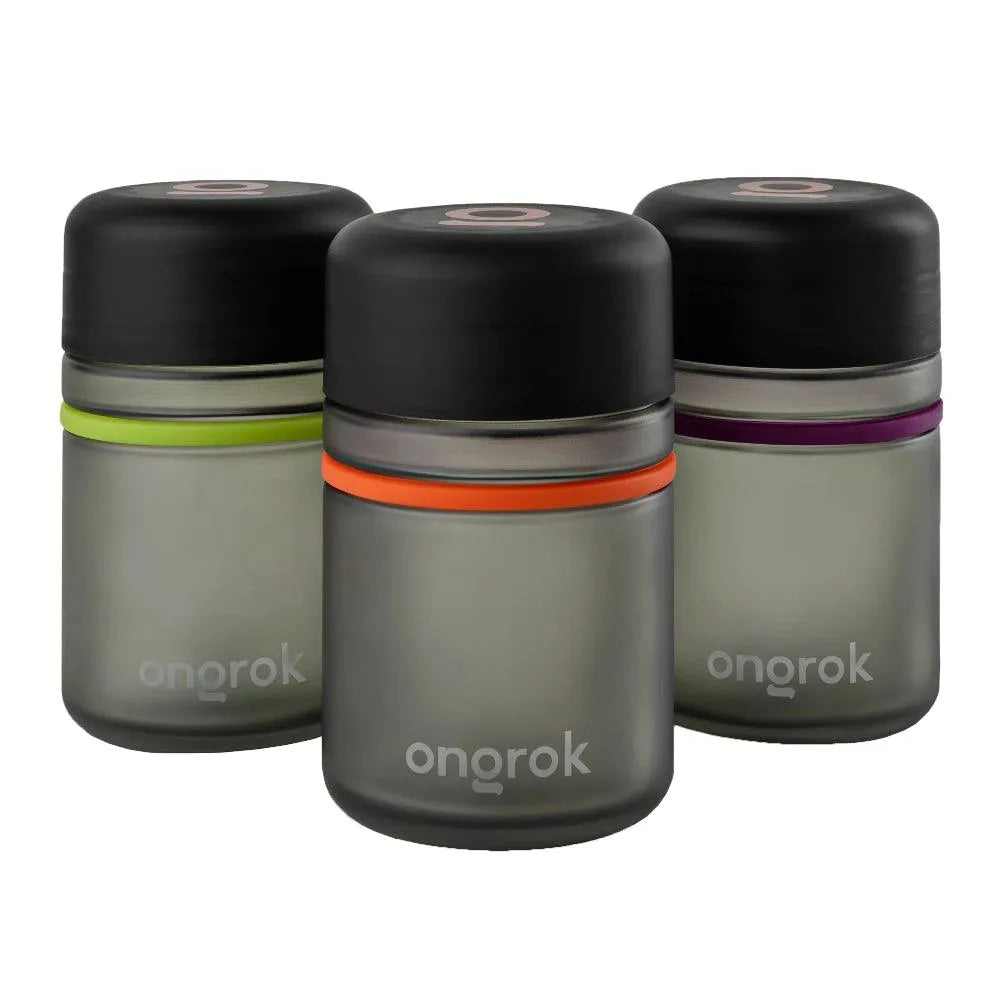 Ongrok Child Resistant Glass Storage Jar 180ml - 3 Pack - Insomnia Smoke