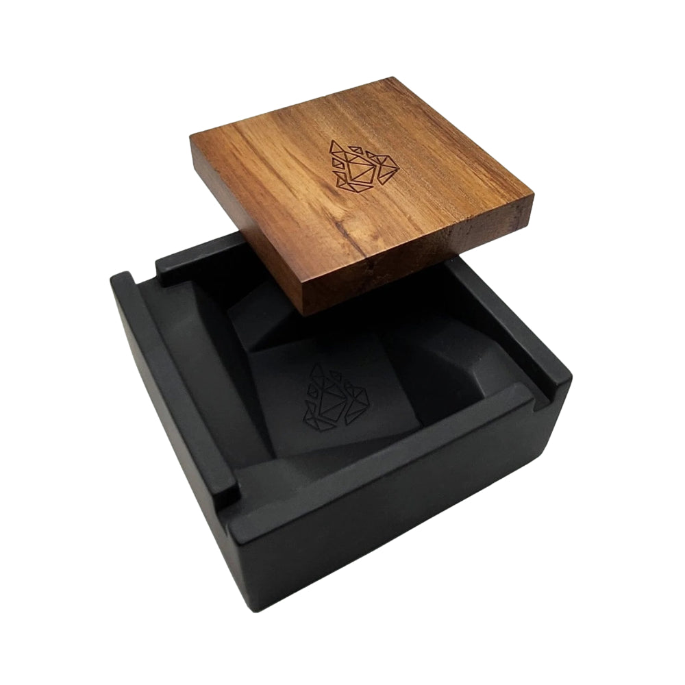 BRNT Designs Briq Concrete Ashtray with Walnut Wood Lid - Insomnia Smoke