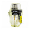 A clear Blazer CG-001 Cigar Torch Lighter with a translucent yellow-green liquid chamber, featuring a black label with the brand 'BLAZER' and product code 'CG-001'.
