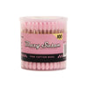 A 100-pack of pink cotton buds in a clear plastic jar with a pink and black label reading 'Blazy Susan'.