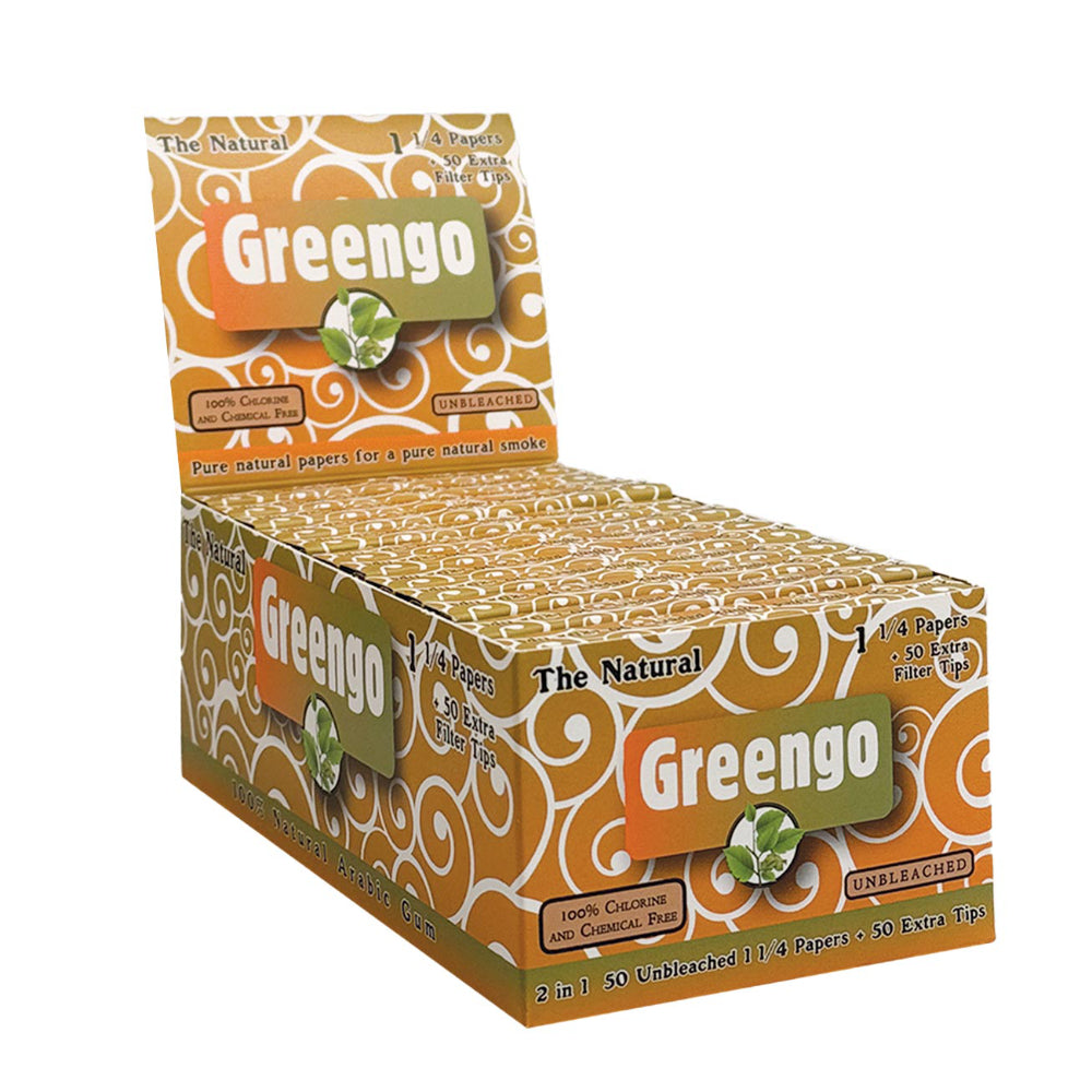 Greengo Unbleached Regular Size 1 1/4 2 in 1 Rolling Papers + Filter Tips