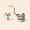 A clear glass water pipe set with a curved neck and a separate bowl piece, shown on a solid pale beige background.
