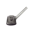 A NWTN Home translucent smoky gray glass water pipe with a ribbed bowl and a long angled stem, shown on a plain white background.