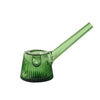 A NWTN Home translucent green glass water pipe with a ribbed bowl and a long angled mouthpiece, shown on a plain white background.