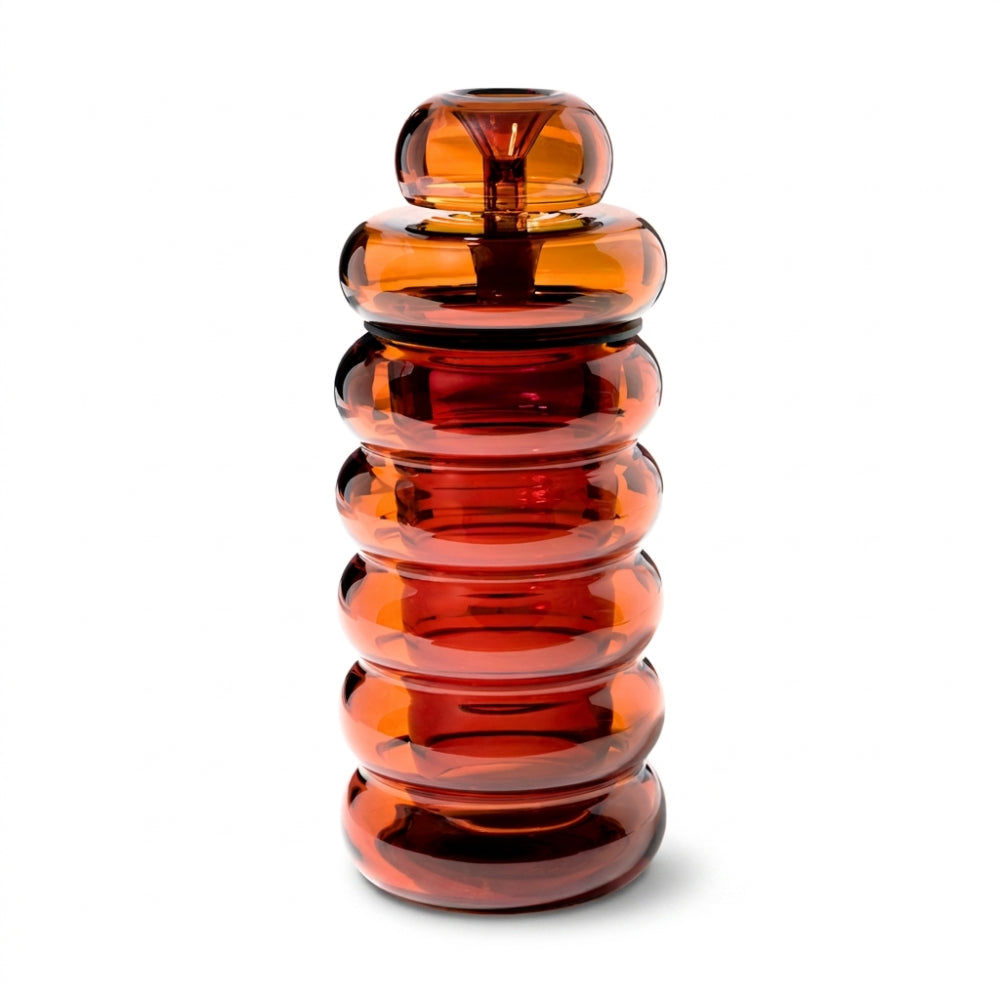 Baltic Amber glass bong with ribbed design on a white background  NWTN Home Bolla Gravity Glass Bong