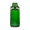 Green glass container with ribbed design on a white background
