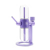 A purple and clear glass water bong with a matching purple base and side mouthpiece, shown on a plain white background.